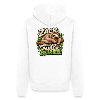 Zack! vorübergehend außer Betrieb Geschenkidee  - Unisex Premium Bio Zip Hoodie - Weiß - Hinten - Thijin (182cm)