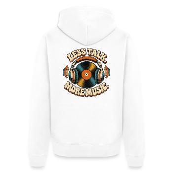 Weniger Sprechen, Mehr Musik - Unisex Premium Bio Zip Hoodie - Weiß - Hinten - Thijin (182cm)