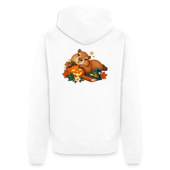 Capybara Halloween Kürbis Verspielter Stil - Unisex Premium Bio Zip Hoodie - Weiß - Hinten - Thijin (182cm)