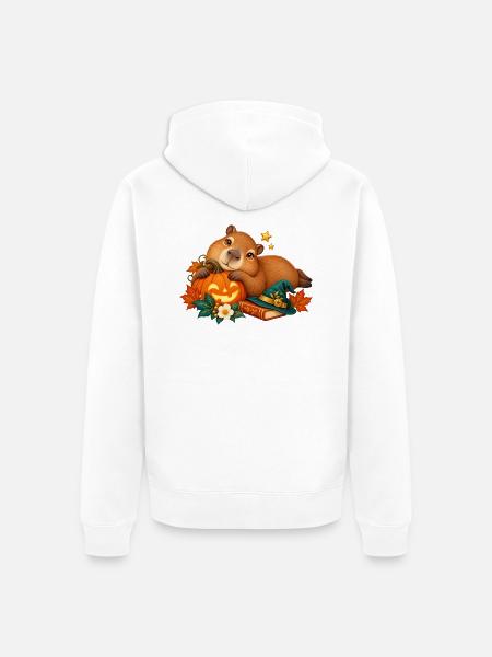 Capybara Halloween Kürbis Verspielter Stil - Unisex Premium Bio Zip Hoodie - Weiß