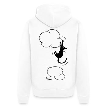 Chat noir suspendu à un nuage. - Veste à capuche bio Premium Unisexe - blanc - Dos - Thijin (182cm)
