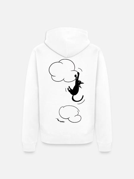 Black Cat hanging on a Cloud.  - Unisex Premium Organic Zip Hoodie - white
