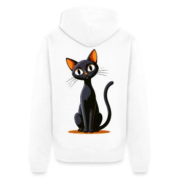 Schwarzer Cartoonkater mit Orangeohren - Unisex Premium Bio Zip Hoodie - Weiß - Hinten - Thijin (182cm)