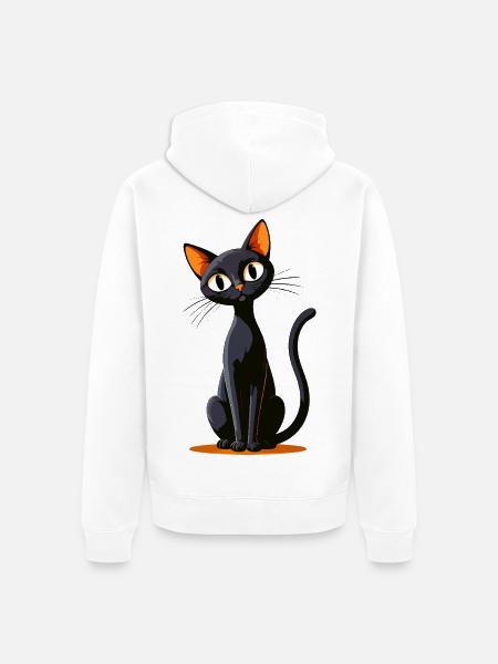 Black cat cartoon orange eyes - Unisex Premium Organic Zip Hoodie - white
