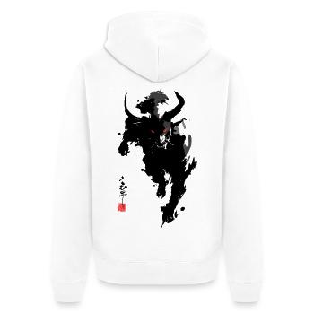 Oni Hannya – Démon Japonais Sumi-e Cornes Rouges - Veste à capuche bio Premium Unisexe - blanc - Dos - Thijin (182cm)