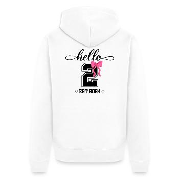 Hello 2 Est 2024 Pink Bow Design - Unisex Premium Organic Zip Hoodie - white - Back - Thijin (182cm)