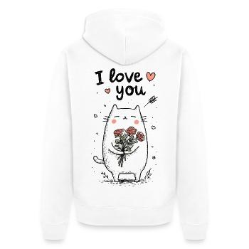Cuddly cat with rose heart - Unisex Premium Organic Zip Hoodie - white - Back - Thijin (182cm)