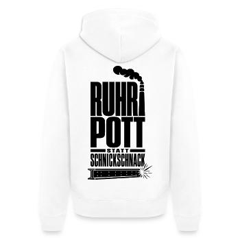 Ruhrpott statt Schnickschnack - Unisex Premium Bio Zip Hoodie - Weiß - Hinten - Thijin (182cm)