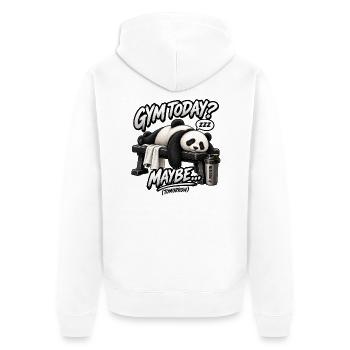 Heute Fitnessstudio? Vielleicht morgen – Funny Panda - Unisex Premium Bio Zip Hoodie - Weiß - Hinten - Thijin (182cm)