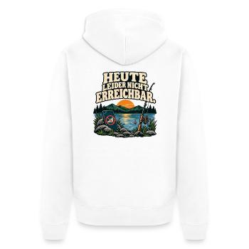 Heute leider nicht erreichbar – Anglermotiv - Unisex Premium Bio Zip Hoodie - Weiß - Hinten - Thijin (182cm)