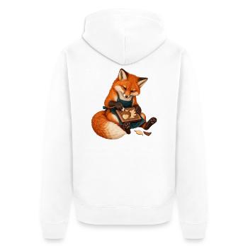 Fuchs legt eine Eichel-Intarsie - Unisex Premium Bio Zip Hoodie - Weiß - Hinten - Thijin (182cm)