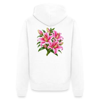 Pink Lily Bouquet Burst - Unisex Premium Bio Zip Hoodie - Weiß - Hinten - Thijin (182cm)