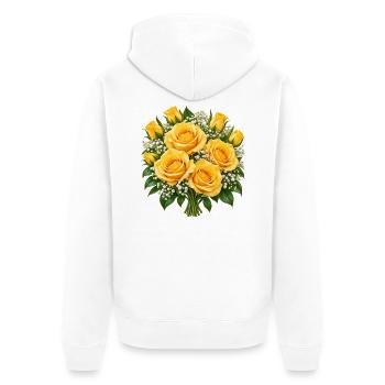 Golden Rose Bouquet Glow - Unisex Premium Bio Zip Hoodie - Weiß - Hinten - Thijin (182cm)