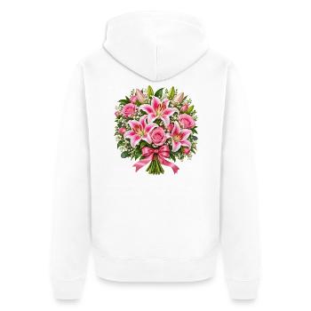 Sanfter rosa Lilien-Rosenstrauß - Unisex Premium Bio Zip Hoodie - Weiß - Hinten - Thijin (182cm)