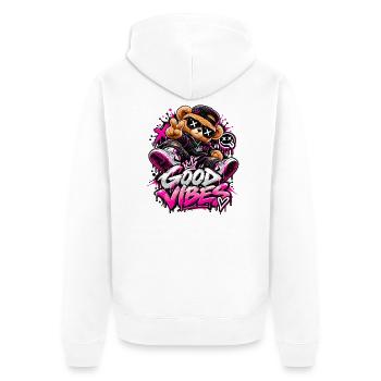 Good Vibes Teddybär Graffiti - Unisex Premium Bio Zip Hoodie - Weiß - Hinten - Thijin (182cm)