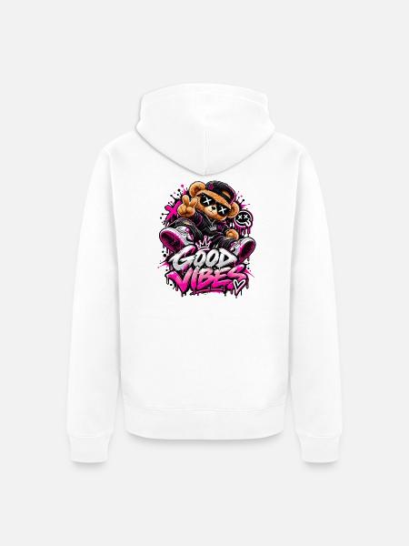 Good Vibes Teddybär Graffiti - Unisex Premium Bio Zip Hoodie - Weiß