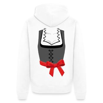 Bayerische Dirndl-Korsage mit roter Schleife links - Unisex Premium Bio Zip Hoodie - Weiß - Hinten - Thijin (182cm)