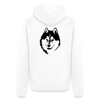 Schwarzweiß Alaskan Malamute Kopf Silhouette - Unisex Premium Bio Zip Hoodie - Weiß - Hinten - Thijin (182cm)
