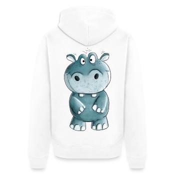 Blaues Nilpferd I Wildtiere Comic - Unisex Premium Bio Zip Hoodie - Weiß - Hinten - Thijin (182cm)