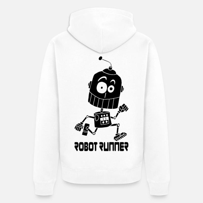 Schwarzer Roboter-Läufer - Unisex Premium Bio Zip Hoodie - Weiß