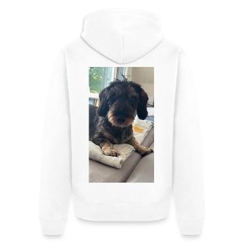 Hundeporträt mit charmantem Gesicht Rachel, Rauhha - Unisex Premium Bio Zip Hoodie - Weiß - Hinten - Thijin (182cm)