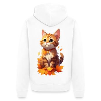 Katze im Herbst - Unisex Premium Bio Zip Hoodie - Weiß - Hinten - Thijin (182cm)