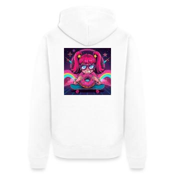 Pinkes Mädchen Skate Neon Donut - Unisex Premium Bio Zip Hoodie - Weiß - Hinten - Thijin (182cm)