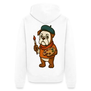 Mascotte Bulldog artiste avec palette de peintures - Veste à capuche bio Premium Unisexe - blanc - Dos - Thijin (182cm)