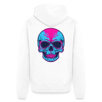 Neon Schädel Pink Blau - Unisex Premium Bio Zip Hoodie - Weiß - Hinten - Thijin (182cm)