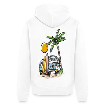 Bus de surf tropical sur la plage de palmiers - Veste à capuche bio Premium Unisexe - blanc - Dos - Thijin (182cm)
