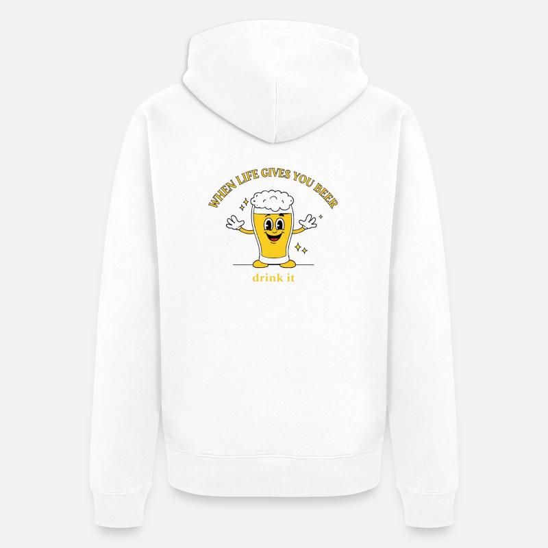 Devise de la bière Devise Cartoon - Veste à capuche bio Premium Unisexe - blanc