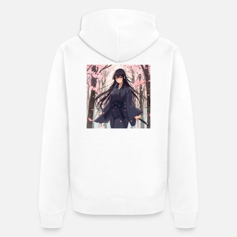 Sakura Samurai im Wald - Unisex Premium Bio Zip Hoodie - Weiß