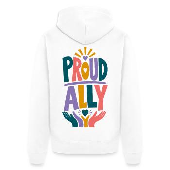 Proud Ally LGBTQ Regenbogen Pride Fan CSD Outfit - Unisex Premium Bio Zip Hoodie - Weiß - Hinten - Thijin (182cm)