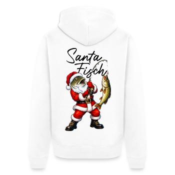 Santa Fisch Weihnachtsmann mit Fischkopf angeln - Unisex Premium Bio Zip Hoodie - Weiß - Hinten - Thijin (182cm)