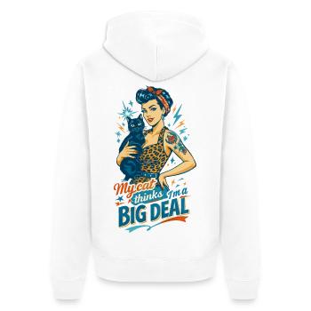 Rockabella mit Katze im Retro Leopard Pin-up Stil - Unisex Premium Bio Zip Hoodie - Weiß - Hinten - Thijin (182cm)