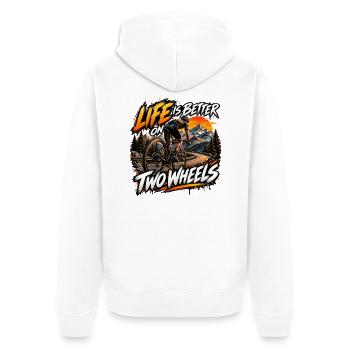 Das Leben auf zwei Rädern ist besser – Radfahren - Unisex Premium Bio Zip Hoodie - Weiß - Hinten - Thijin (182cm)