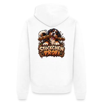 Berner Stoeckchen Profi - Unisex Premium Bio Zip Hoodie - Weiß - Hinten - Thijin (182cm)