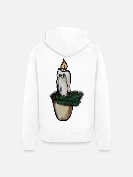 Schmelzende Kerze auf Kiefernzweigen - Unisex Premium Bio Zip Hoodie - Weiß