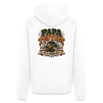 Papa tüftelt – Bis es passt | Heimwerker Humor - Unisex Premium Bio Zip Hoodie - Weiß - Hinten - Thijin (182cm)