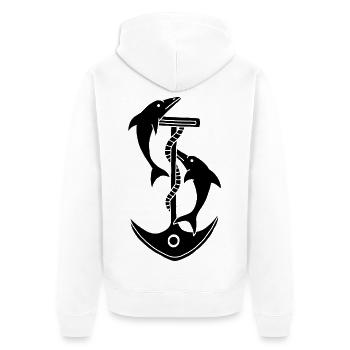 Anker und Delfine (schwarz) - Unisex Premium Bio Zip Hoodie - Weiß - Hinten - Thijin (182cm)