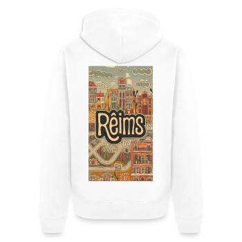 Reims Stadtbild Retro Illustration - Unisex Premium Bio Zip Hoodie - Weiß - Hinten - Thijin (182cm)