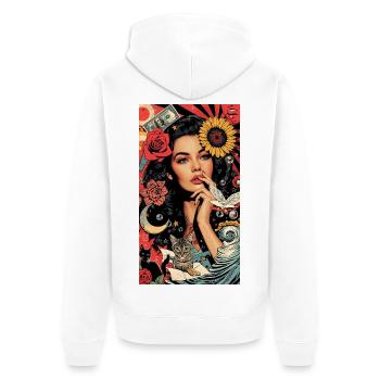 Buntes Pop-Art-Blumenmuster - Unisex Premium Bio Zip Hoodie - Weiß - Hinten - Thijin (182cm)