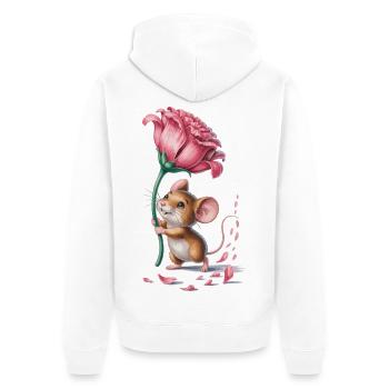Mouse with Blossom - Gift for Flower Fans - Unisex Premium Organic Zip Hoodie - white - Back - Thijin (182cm)