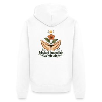 Selbstmitgefühl darf wachsen - Unisex Premium Bio Zip Hoodie - Weiß - Hinten - Thijin (182cm)