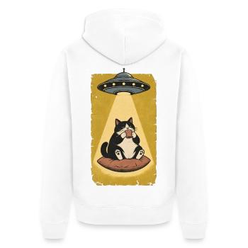 Katzenpause im UFO Strahl - Unisex Premium Bio Zip Hoodie - Weiß - Hinten - Thijin (182cm)