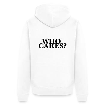 who cares na und wen juckts - Unisex Premium Bio Zip Hoodie - Weiß - Hinten - Thijin (182cm)