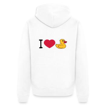 amour j'aime coeur canard grinçant canard caoutchouc canard de bain - Veste à capuche bio Premium Unisexe - blanc - Dos - Thijin (182cm)