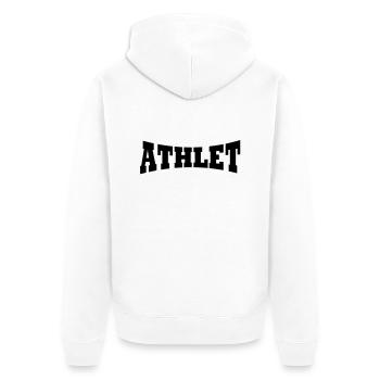 Athlet Schriftzug - Unisex Premium Bio Zip Hoodie - Weiß - Hinten - Thijin (182cm)