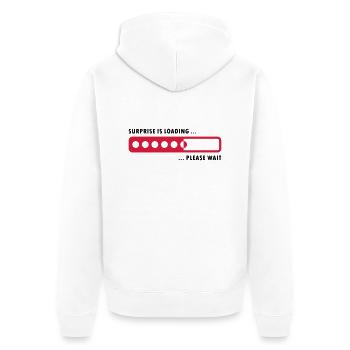 surprise is loading - Unisex Premium Bio Zip Hoodie - Weiß - Hinten - Thijin (182cm)