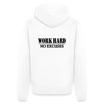 Work hard-no excuses - Unisex Premium Organic Zip Hoodie - white - Back - Thijin (182cm)